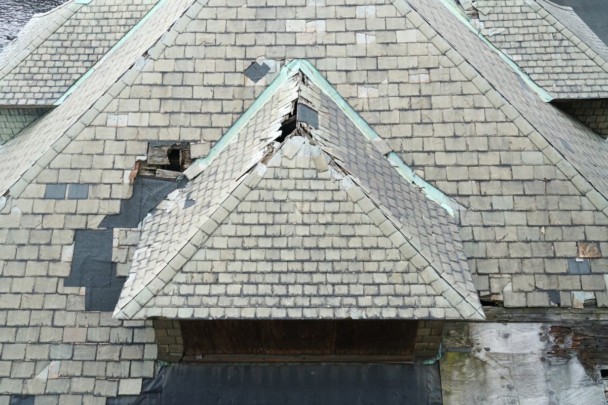 old damaged slate roof